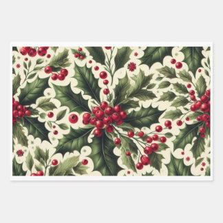 Holly and Berries Repeat Wrapping Paper Sheet