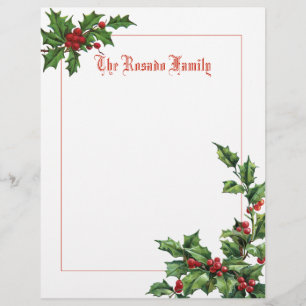 Holly and Berries Stationery or Scrapbook Paper