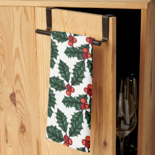 Holly and Berries Tea Towel