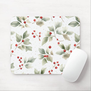 Holly and Berries Watercolor Style Mouse Pad