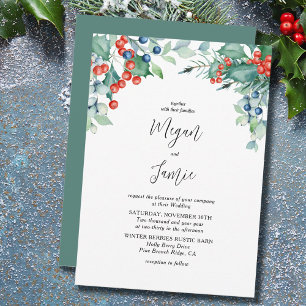 Holly and Berries Watercolor Winter Wedding Invita Invitation