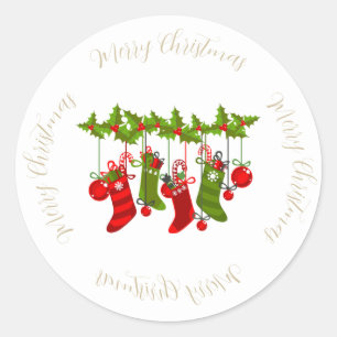 Holly and Berries with Christmas Stockings Classic Round Sticker