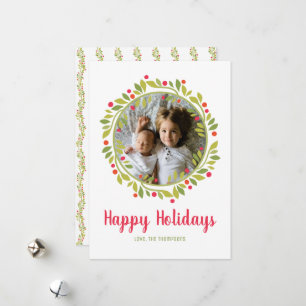 Holly and Berry Photo Wreath Holiday Card