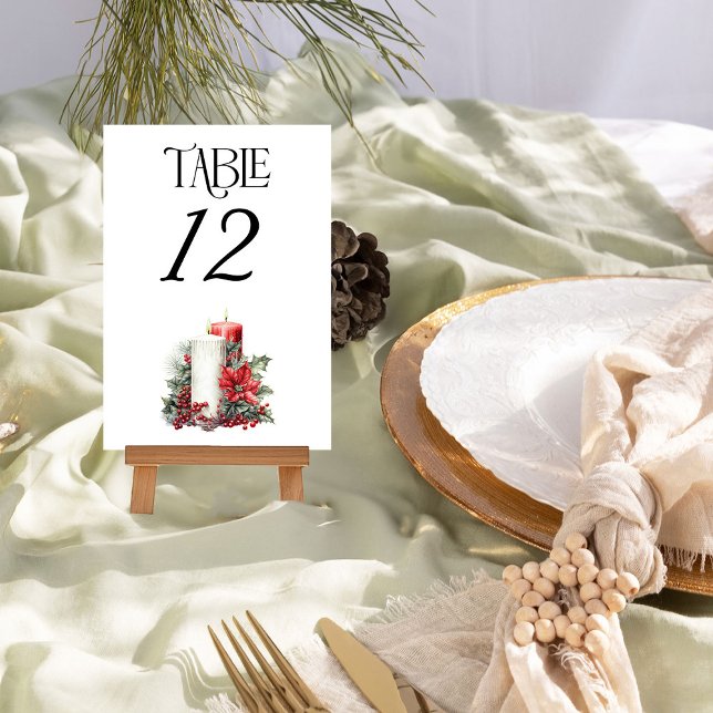Holly and Candle Winter Wedding Table Number (Table Number from the Holly Bells Wedding Collection by Darling and May)