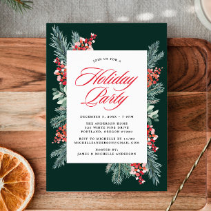 Holly and Evergreen Holiday Party Invitation