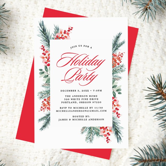 Holly and Evergreen Holiday Party Invitation (Creator Uploaded)