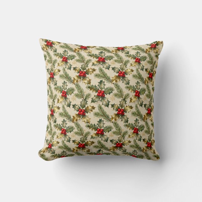 Holly and Evergreens Cushion (Front)