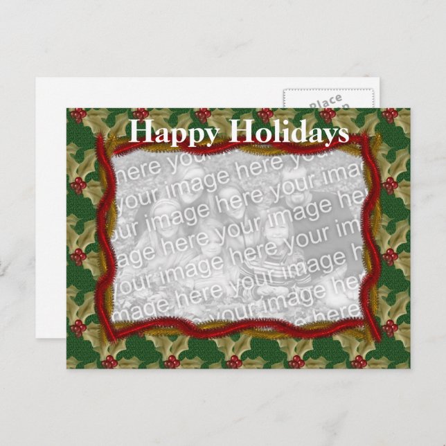 Holly And Garland Christmas Holiday Photo Postcard (Front/Back)