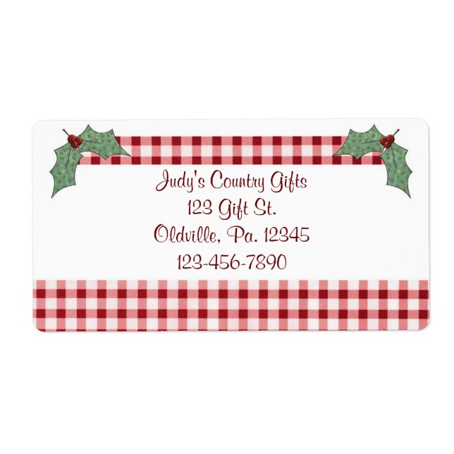 Holly and Gingham Label (Front)
