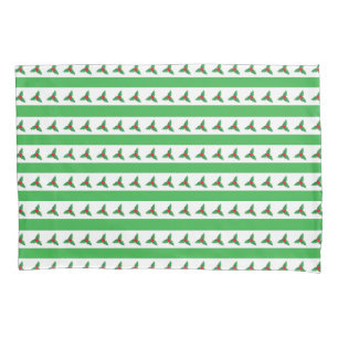 Holly and Green Stripe Pattern Retro Christmas Pillowcase
