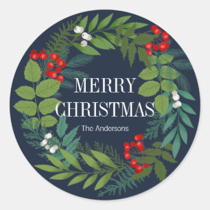 Holly And Greenery Merry Christmas Holiday Classic Round Sticker