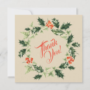 Holly and Ivy Botanical Christmas Wreath Thank You Card