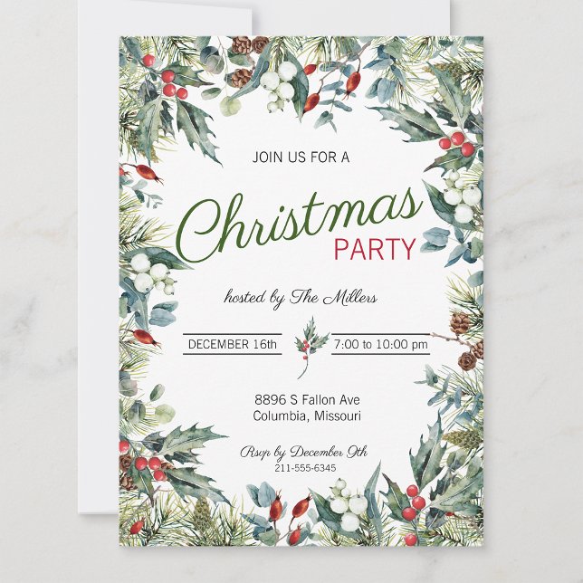 Holly and Ivy Christmas Party Invitation (Creator Uploaded)