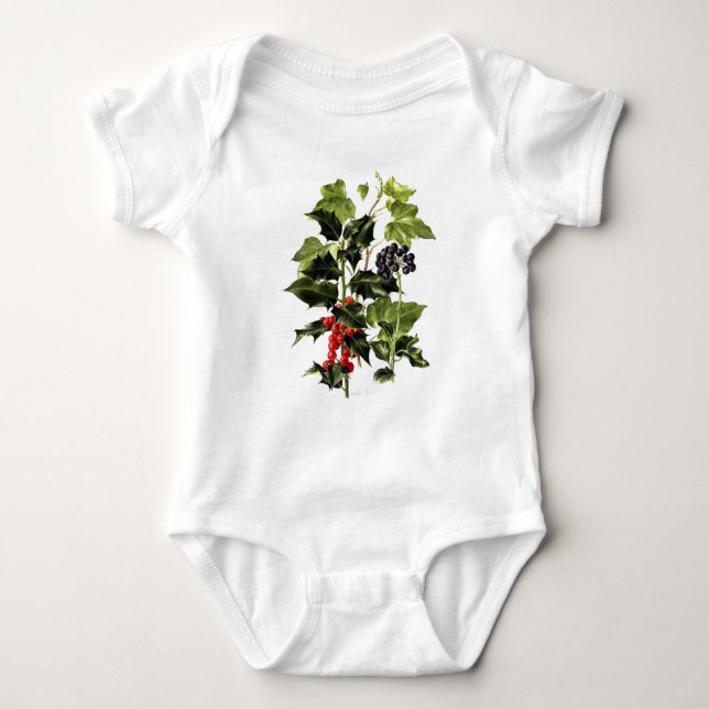 holly and ivy design Christmas Baby Bodysuit (Front)