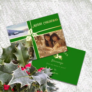 Holly and Ivy Green Ribbon Foil Holiday Card