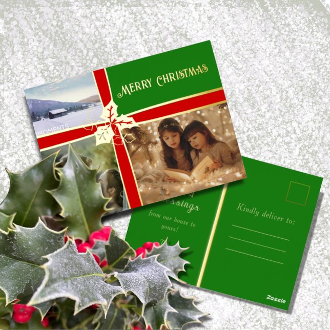 Holly and Ivy Red and Green Foil Holiday Post Card (Creator Uploaded)