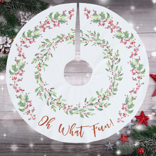 Holly and Ivy Red on White Christmas Brushed Polyester Tree Skirt