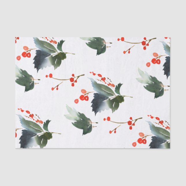 Holly and Ivy Watercolor Print Tissue Paper (Front)