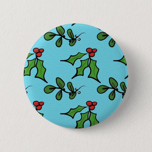 Holly and Mistletoe 6 Cm Round Badge (Front)