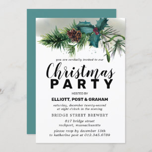 Holly and Pine Botanical Christmas Party Invitation