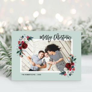 Holly and Pine Christmas 2 Photo Folded Holiday Card