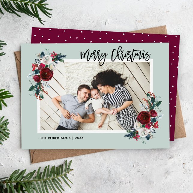 Holly and Pine Christmas Photo Card (Creator Uploaded)