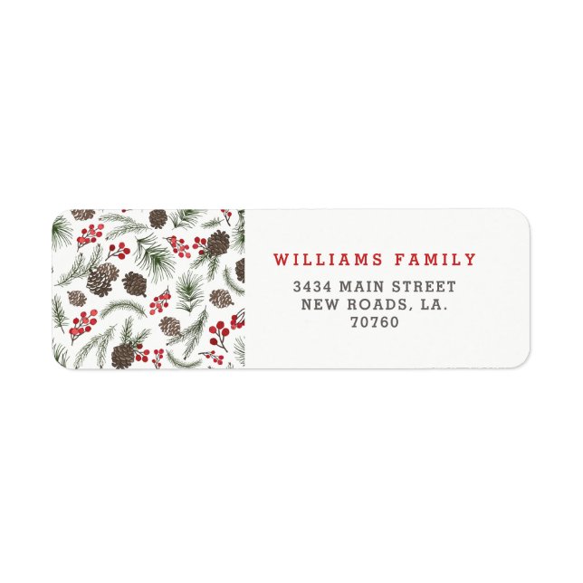Holly and Pine Christmas Return Address Label (Front)