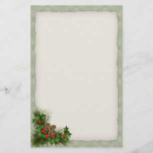 Holly and Pine Cone Christmas Stationery