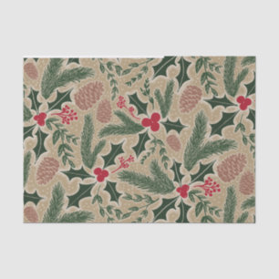 Holly and Pine Cone Evergreen Christmas Decoupage Tissue Paper