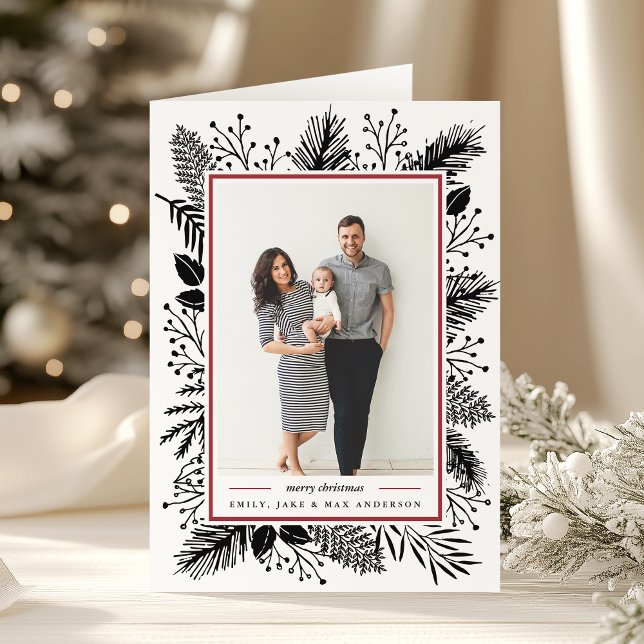 Holly and Pine | Folded Holiday Photo Card (Creator Uploaded)