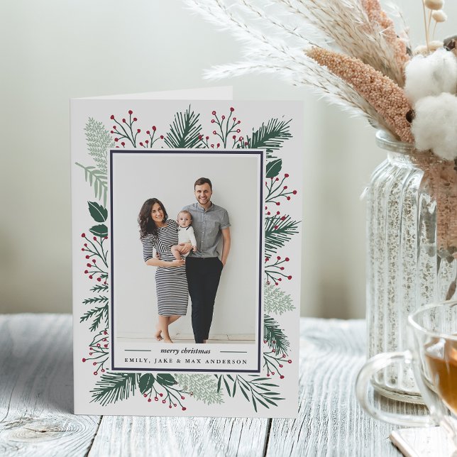 Holly and Pine | Folded Holiday Photo Card (Creator Uploaded)
