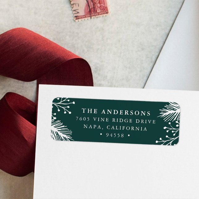 Holly and Pine | Green Holiday Return Address Label (Creator Uploaded)