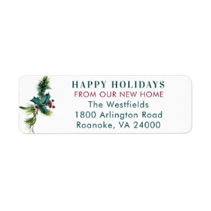 Holly and Pine Holiday Moving Return Address Label