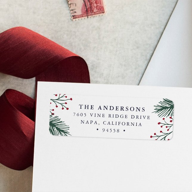 Holly and Pine | Holiday Return Address Label (Creator Uploaded)