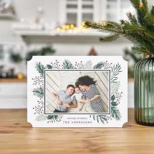 Holly and Pine   Horizontal Holiday Photo Card