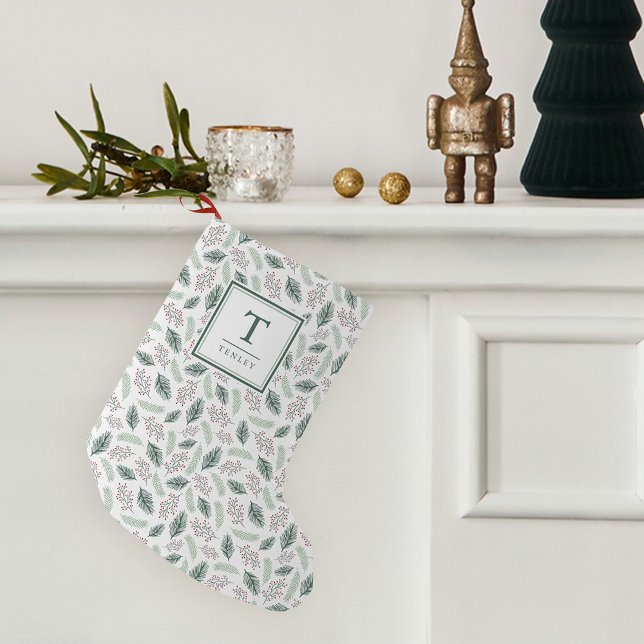 Holly and Pine | Monogrammed Small Christmas Stocking (Creator Uploaded)