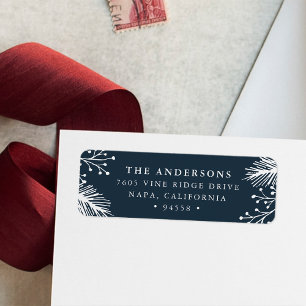 Holly and Pine   Navy Holiday Return Address Return Address Label