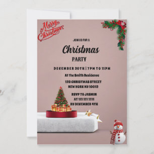 Holly and Pine on Beige Christmas Party  Invitation