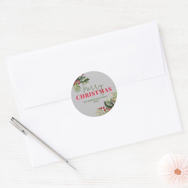Holly and Pine on Grey Christmas Seal (Envelope)