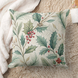 Holly and Pine Pattern - Christmas Botanical Cushion