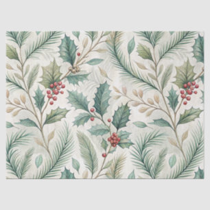 Holly and Pine Pattern - Christmas Botanical Tissue Paper