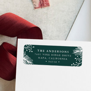 Holly and Pine   Red Holiday Return Address Label
