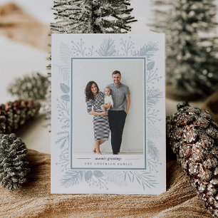 Holly and Pine Season's Greetings Holiday Card