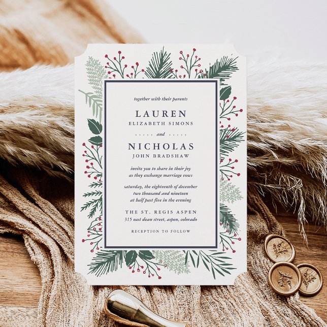 Holly and Pine Wedding Invitation (Creator Uploaded)