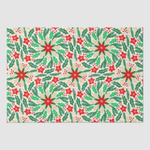 Holly and Poinsettia Botanical Holiday Pattern  Tissue Paper