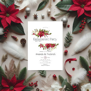 Holly and Poinsettia Christmas Engagement Party Invitation