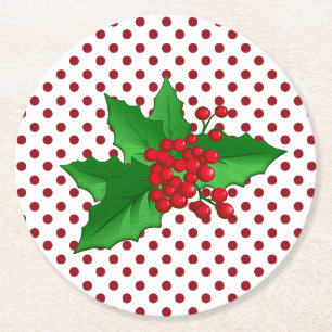Holly and Polka Dots Holiday Paper Coasters