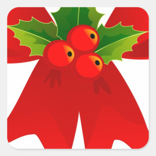 Holly and Red Bow Square Sticker