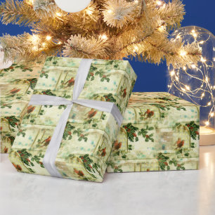 Holly and Robins Holiday Pattern Wrapping Paper