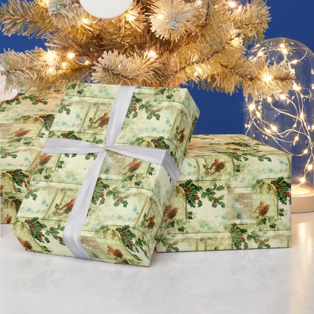 Holly and Robins Holiday Pattern Wrapping Paper (Holidays)